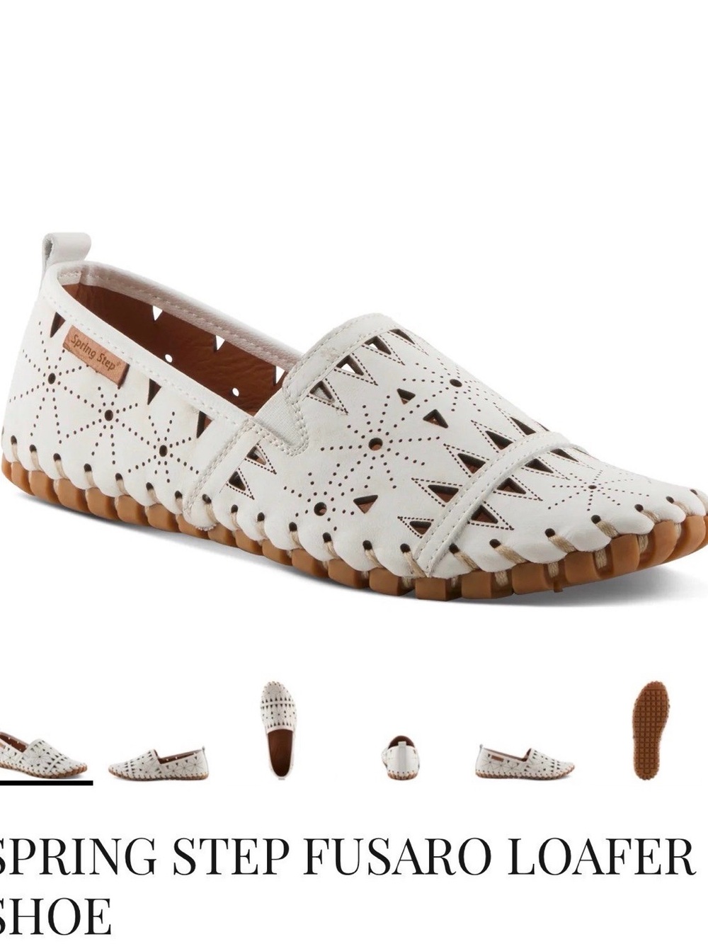 Spring Step White Laser-Cut Slip-On Loafer with Tan Sole